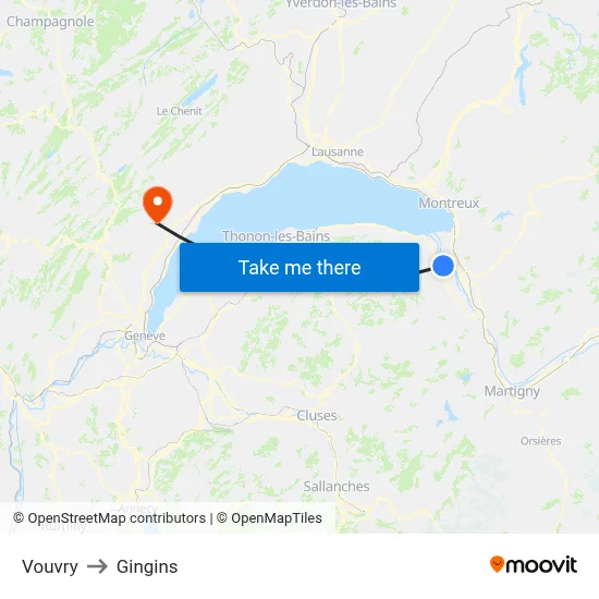 Vouvry to Gingins map
