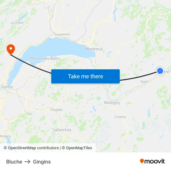 Bluche to Gingins map