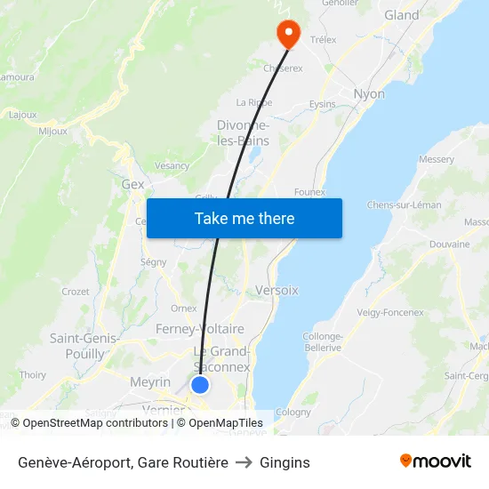Genève-Aéroport, Gare Routière to Gingins map