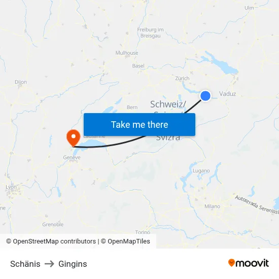 Schänis to Gingins map