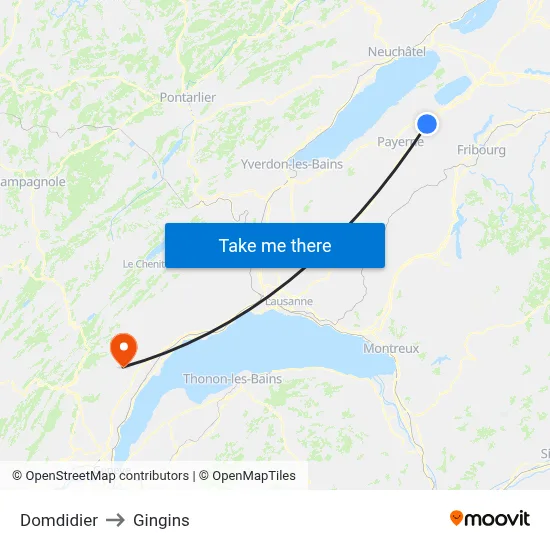 Domdidier to Gingins map