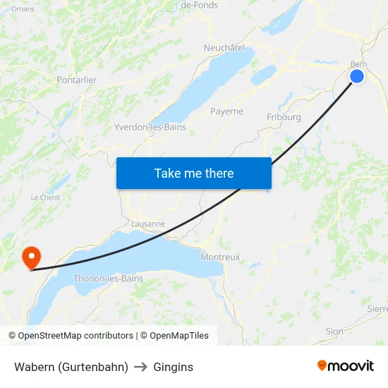 Wabern (Gurtenbahn) to Gingins map