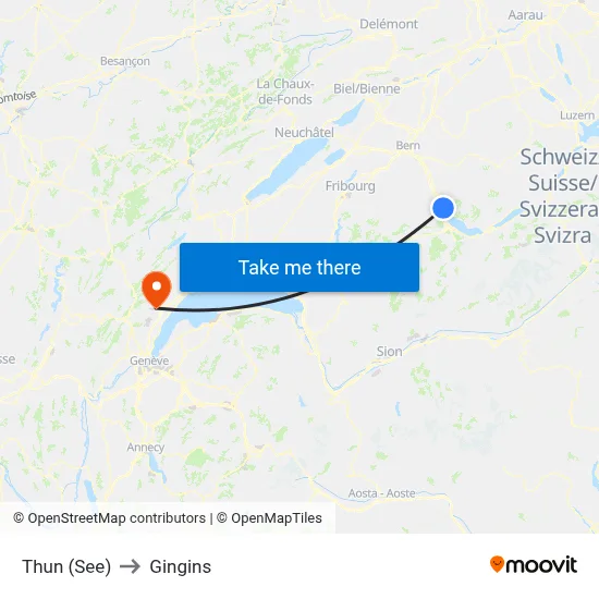 Thun (See) to Gingins map