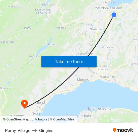 Pomy, Village to Gingins map