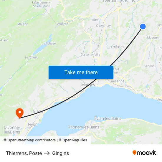 Thierrens, Poste to Gingins map
