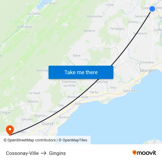 Cossonay-Ville to Gingins map