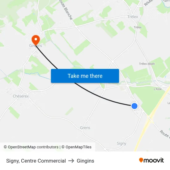 Signy, Centre Commercial to Gingins map