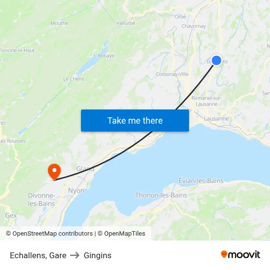 Echallens, Gare to Gingins map