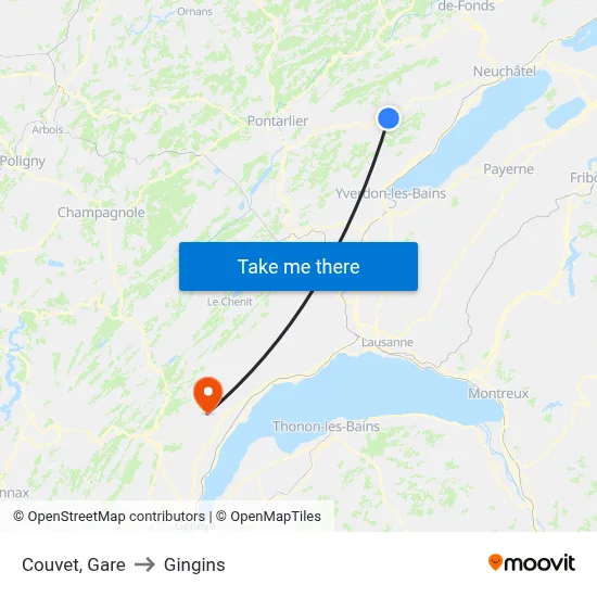 Couvet, Gare to Gingins map
