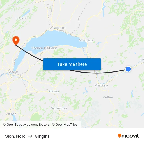 Sion, Nord to Gingins map