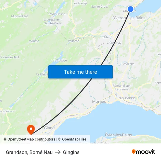 Grandson, Borné Nau to Gingins map