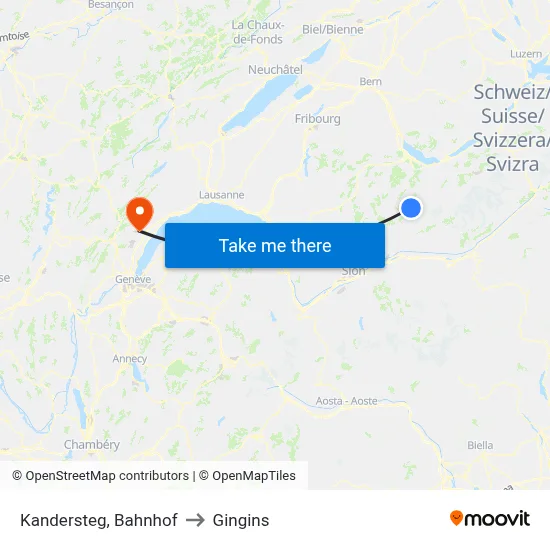 Kandersteg, Bahnhof to Gingins map