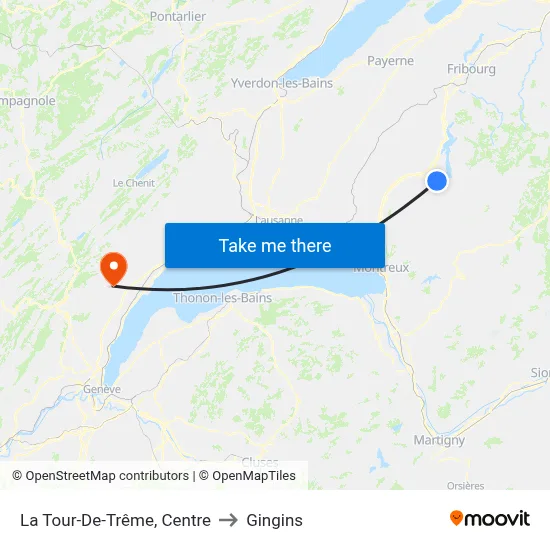 La Tour-De-Trême, Centre to Gingins map