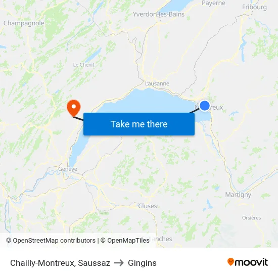 Chailly-Montreux, Saussaz to Gingins map