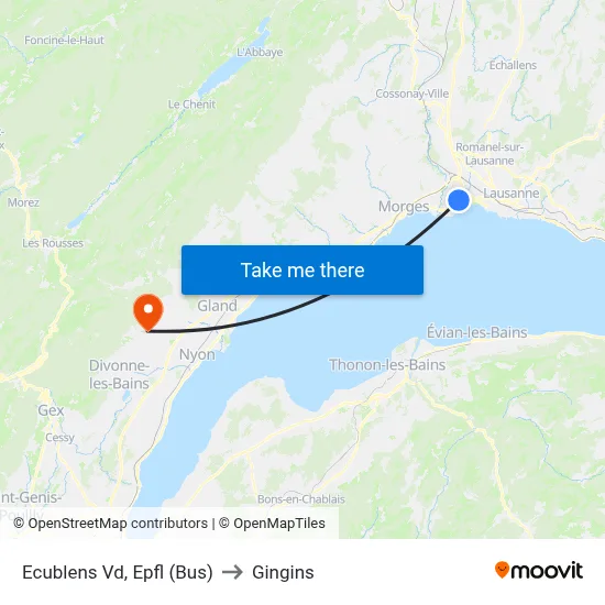 Ecublens Vd, Epfl (Bus) to Gingins map