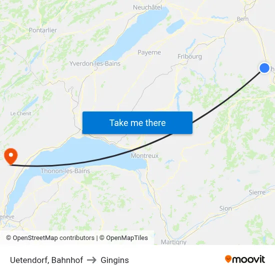 Uetendorf, Bahnhof to Gingins map