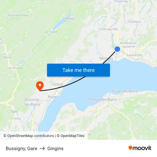 Bussigny, Gare to Gingins map