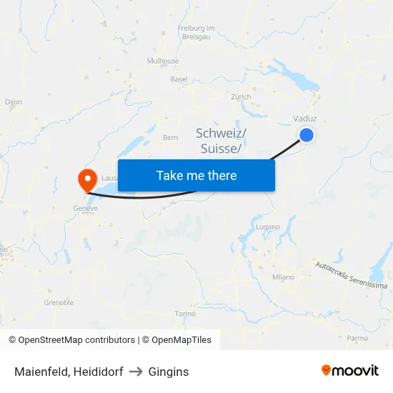 Maienfeld, Heididorf to Gingins map