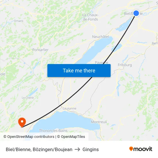 Biel/Bienne, Bözingen/Boujean to Gingins map