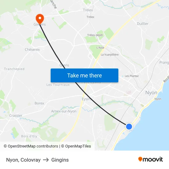 Nyon, Colovray to Gingins map