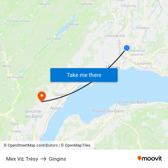 Mex Vd, Trésy to Gingins map