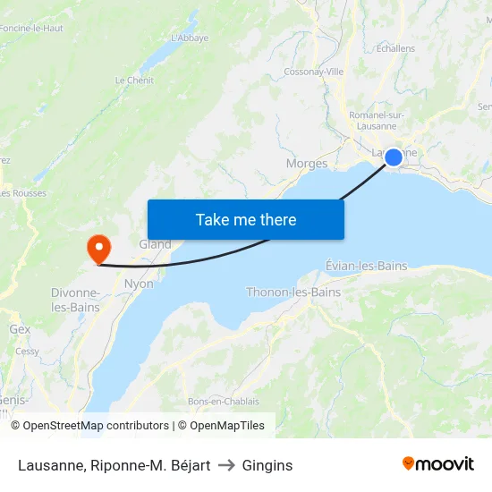 Lausanne, Riponne-M. Béjart to Gingins map