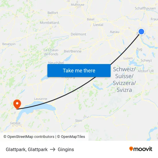 Glattpark, Glattpark to Gingins map