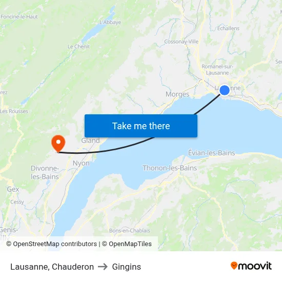 Lausanne, Chauderon to Gingins map