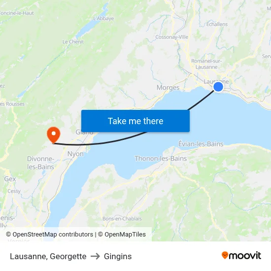 Lausanne, Georgette to Gingins map