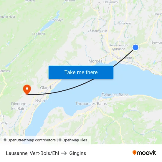 Lausanne, Vert-Bois/Ehl to Gingins map