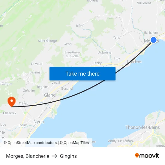 Morges, Blancherie to Gingins map