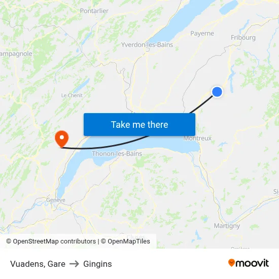 Vuadens, Gare to Gingins map