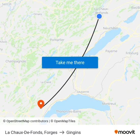La Chaux-De-Fonds, Forges to Gingins map