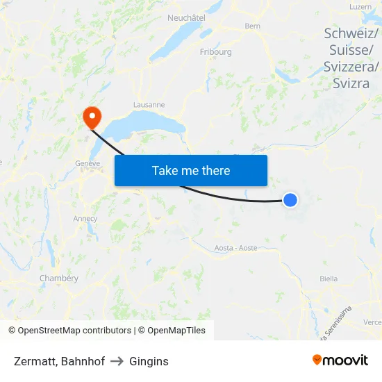 Zermatt, Bahnhof to Gingins map