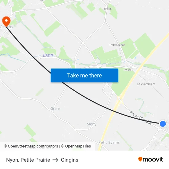 Nyon, Petite Prairie to Gingins map