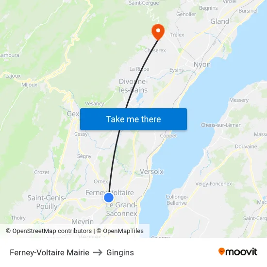 Ferney-Voltaire Mairie to Gingins map
