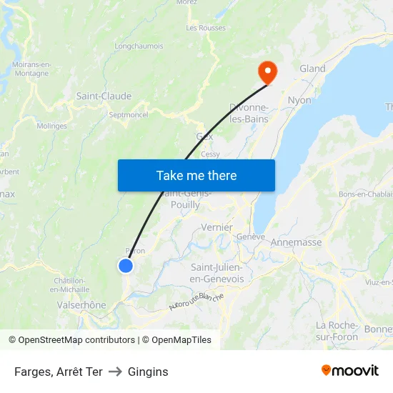 Farges, Arrêt Ter to Gingins map