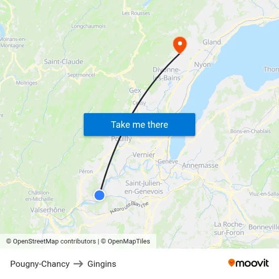 Pougny-Chancy to Gingins map