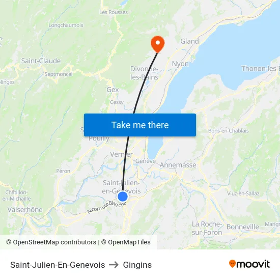 Saint-Julien-En-Genevois to Gingins map