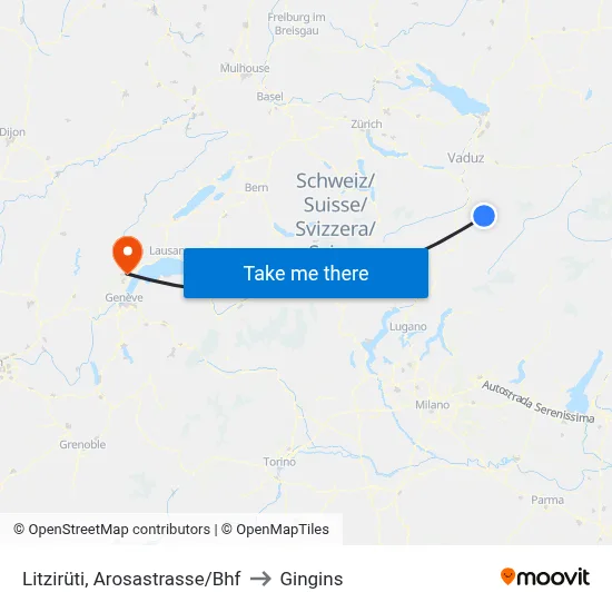 Litzirüti, Arosastrasse/Bhf to Gingins map