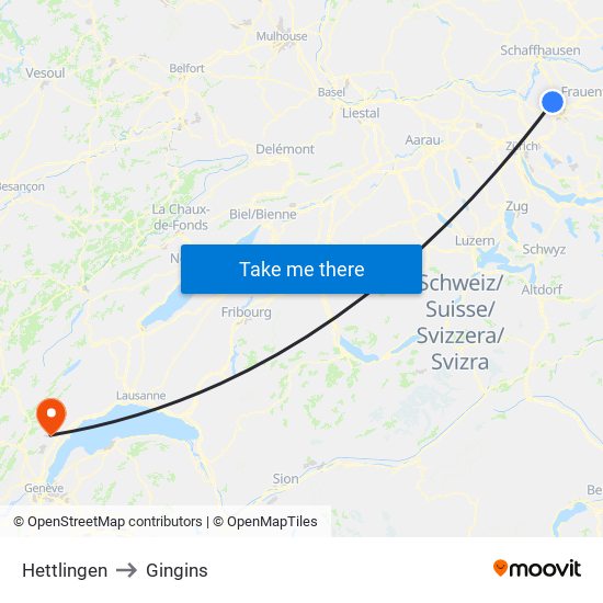 Hettlingen to Gingins map