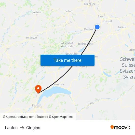 Laufen to Gingins map