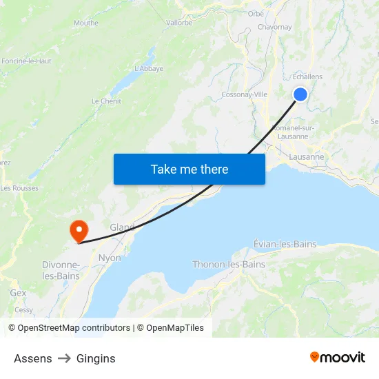 Assens to Gingins map