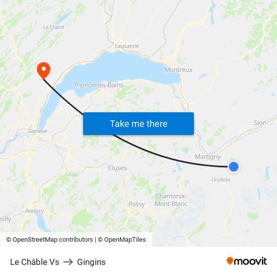 Le Châble Vs to Gingins map