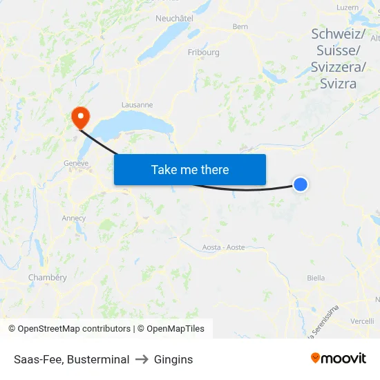 Saas-Fee, Busterminal to Gingins map