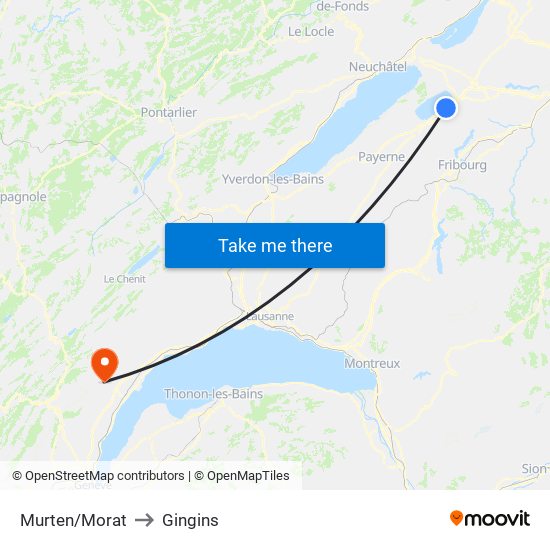 Murten/Morat to Gingins map