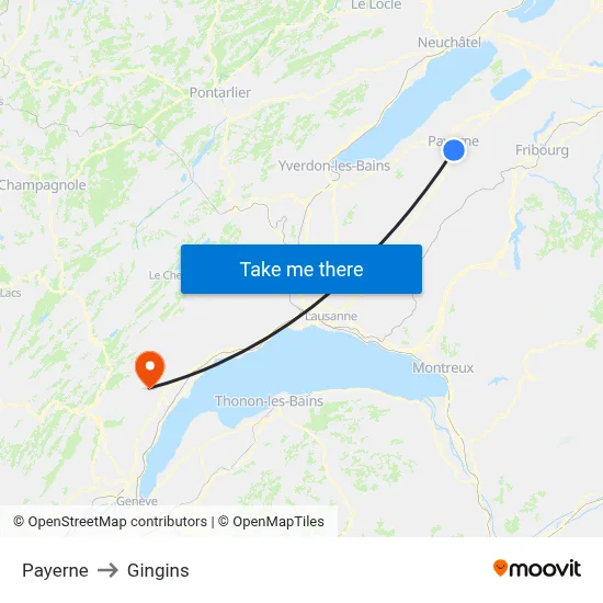 Payerne to Gingins map