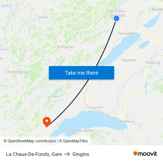 La Chaux-De-Fonds, Gare to Gingins map