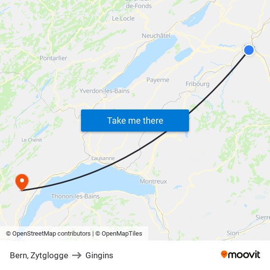 Bern, Zytglogge to Gingins map