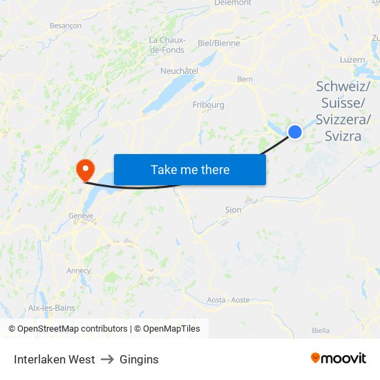 Interlaken West to Gingins map